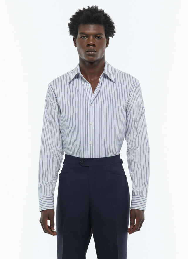 Striped Cotton Swallow Collar Shirt