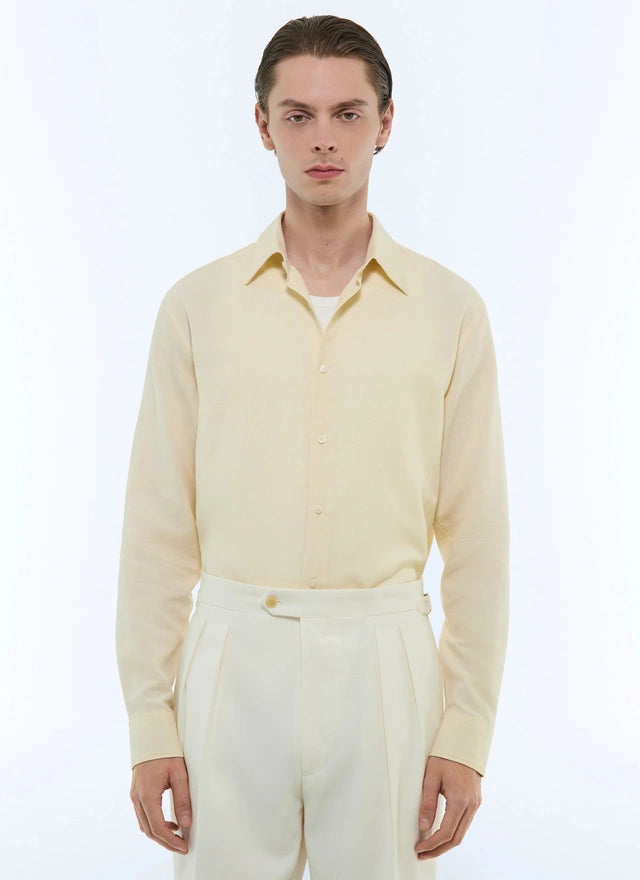 Swallow collar shirt in linen and cotton