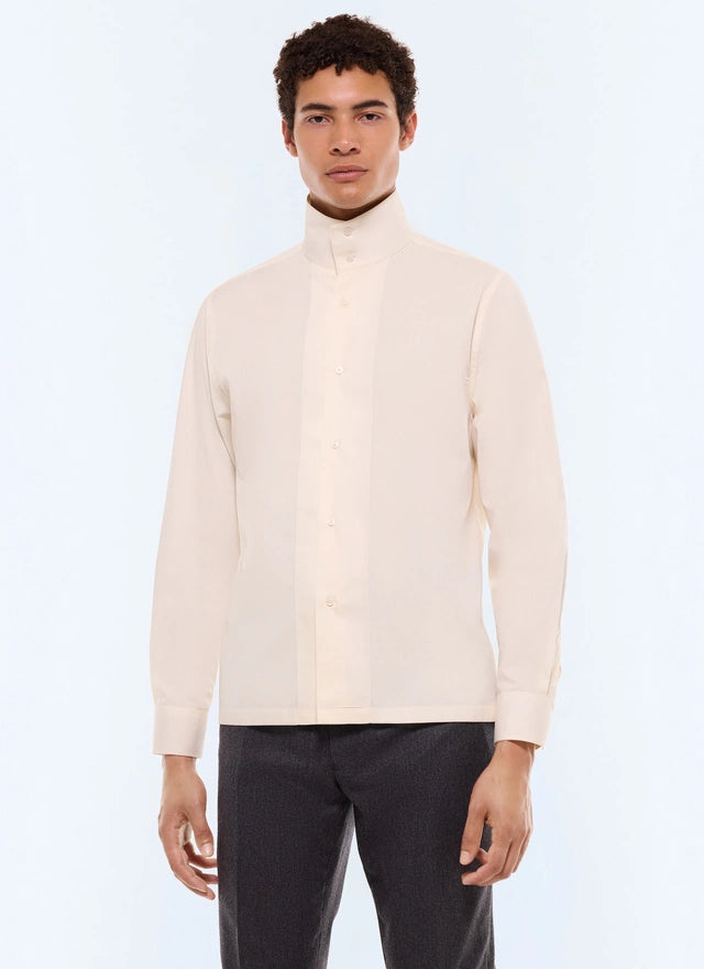 Poplin shirt with funnel collar