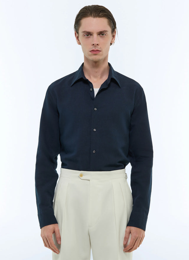 Swallow Collar Shirt In Linen And Cotton