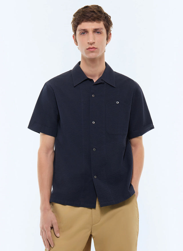 Cotton seersucker short-sleeves shirt