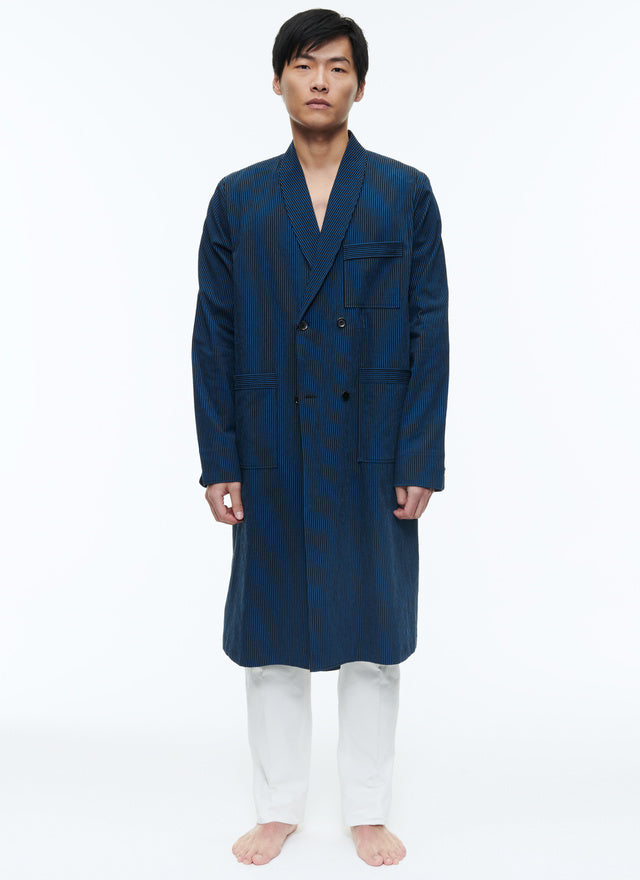 Seersucker dressing gown shirt with stripes