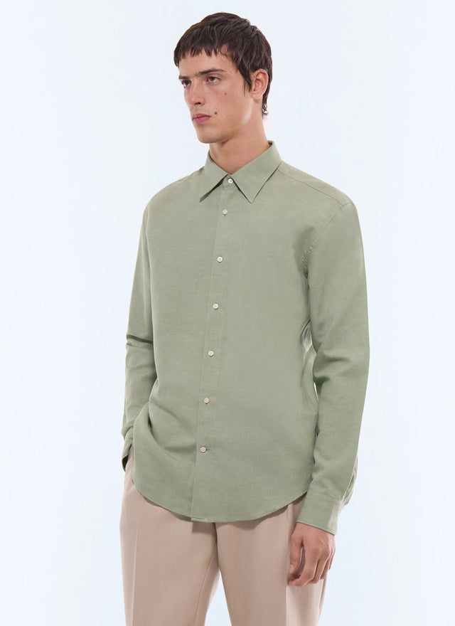 Cotton-linen swallow collar shirt