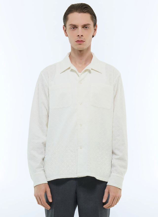 Embroidered Cotton Shark Collar Shirt