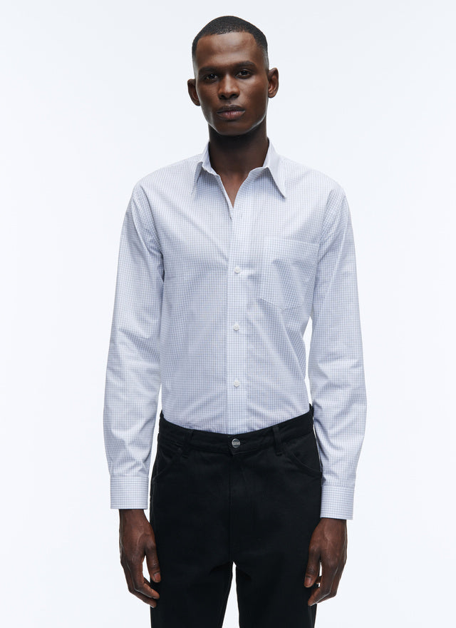 White cotton poplin shirt with checks