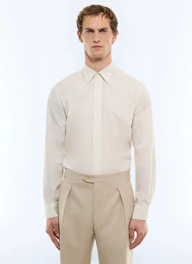 Concealed-placket poplin shirt