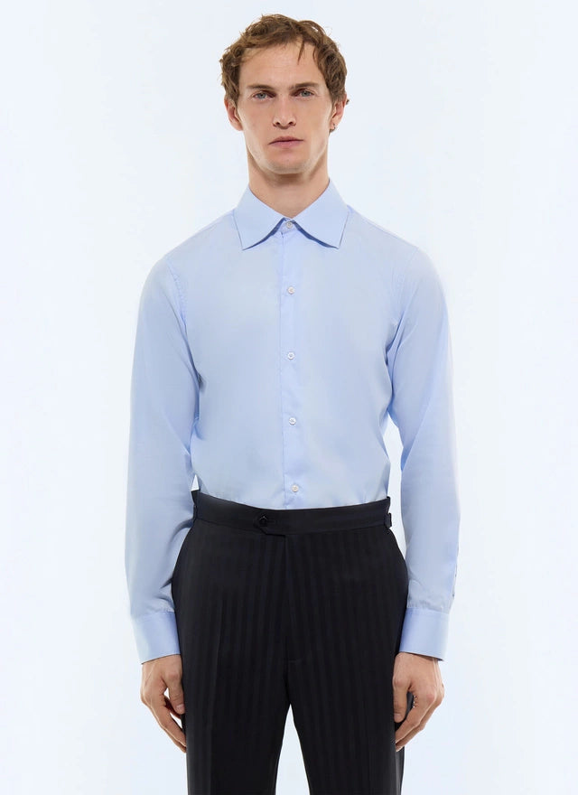 Cotton poplin curved collar shirt