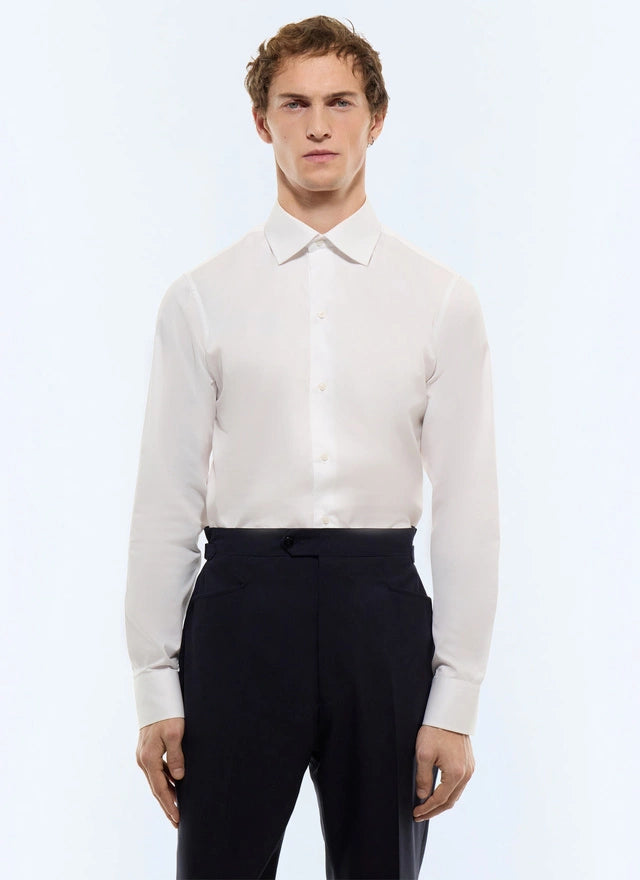 Cotton twill curved collar shirt