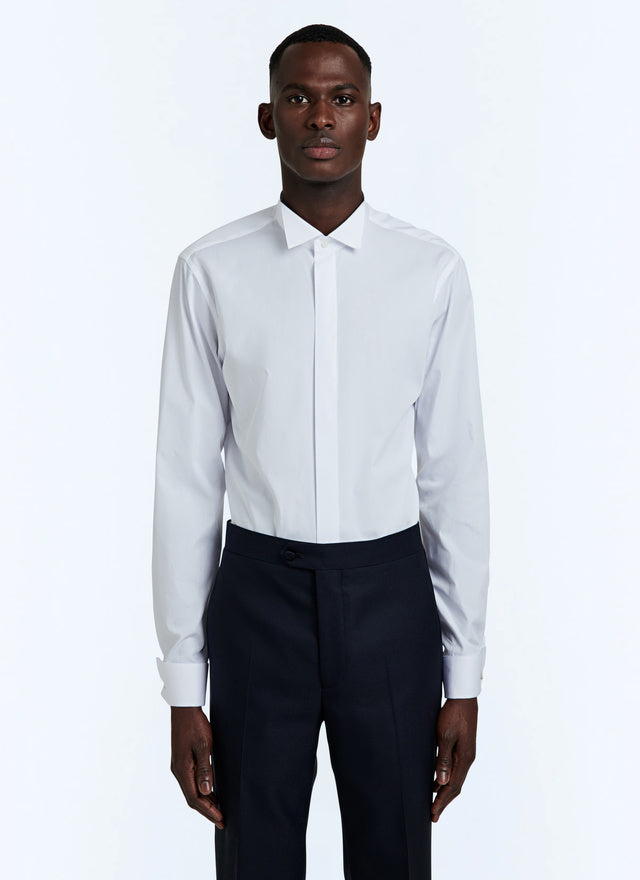 Cotton wing collar and hidden placket shirt
