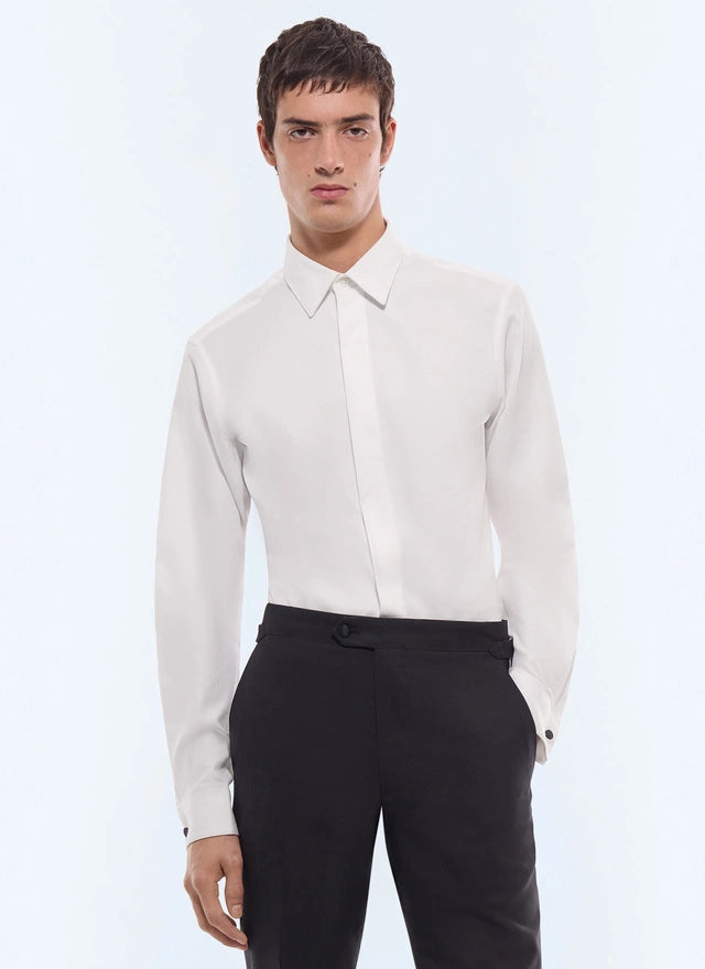 Honeycomb cotton hidden placket shirt