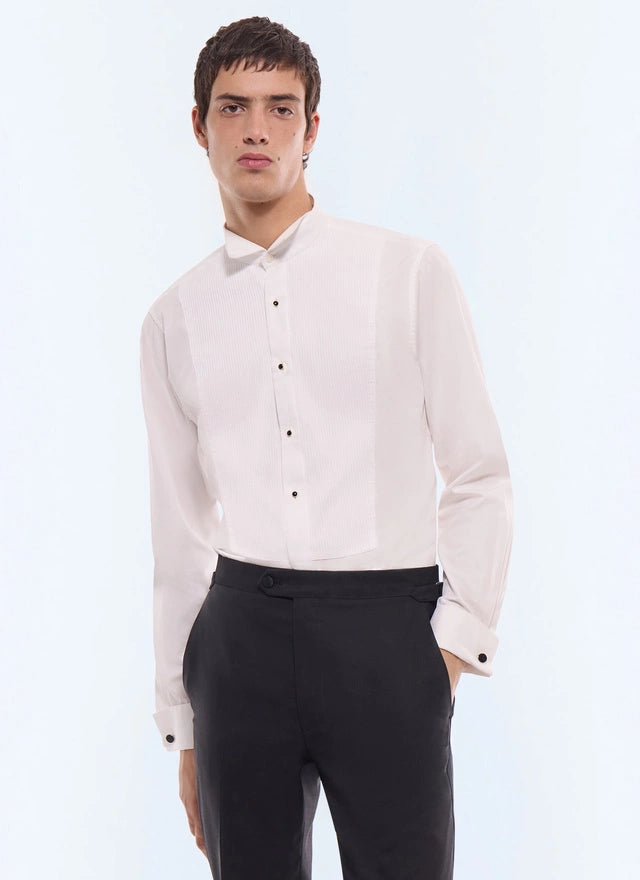 Cotton Poplin Pleated Chestplate Shirt