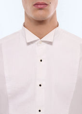 Cotton poplin pleated chestplate shirt