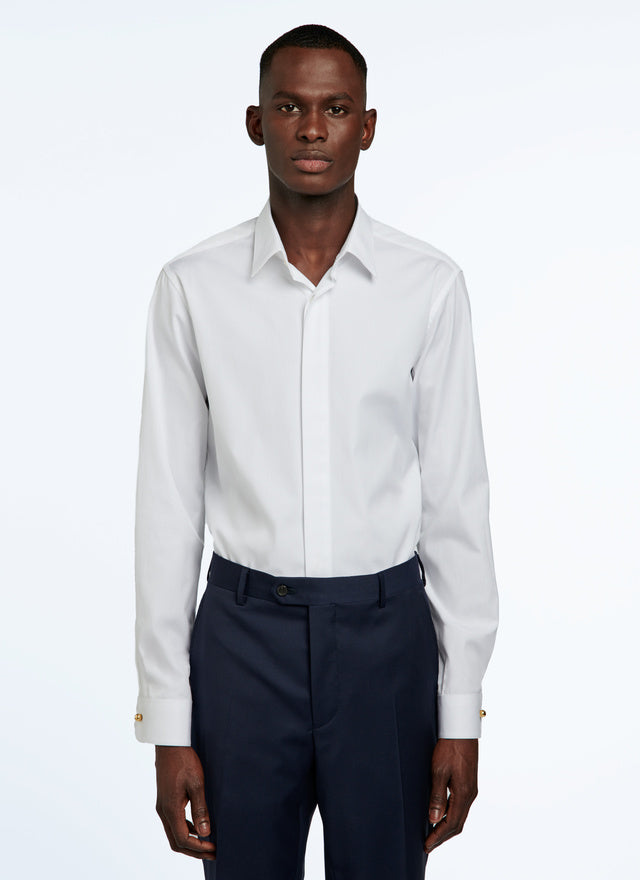 Cotton poplin hidden placket shirt