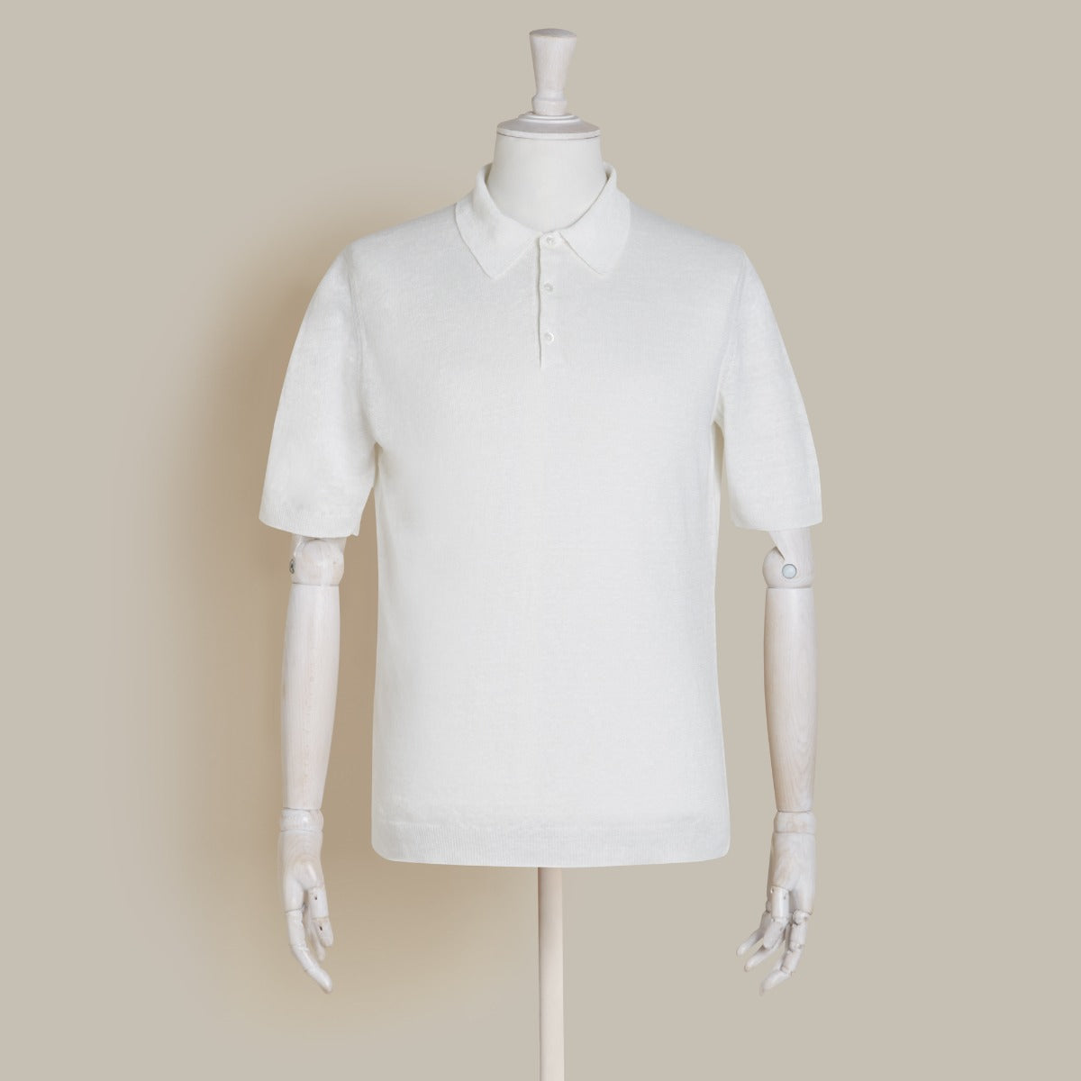 Short Sleeve Knitted Linen Polo Shirt In Off