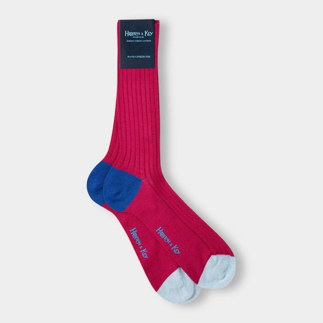 Short Cerise Cotton Socks with Contrast Heel & Toe