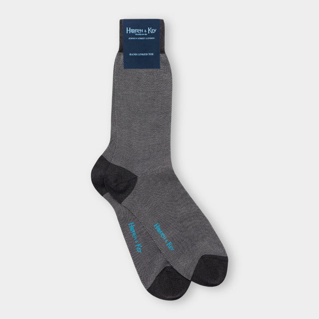 Short Dark Grey & White Pin Dot Cotton Socks