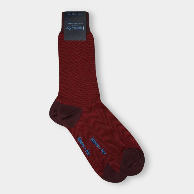 Short Dark Red Herringbone Cotton Socks