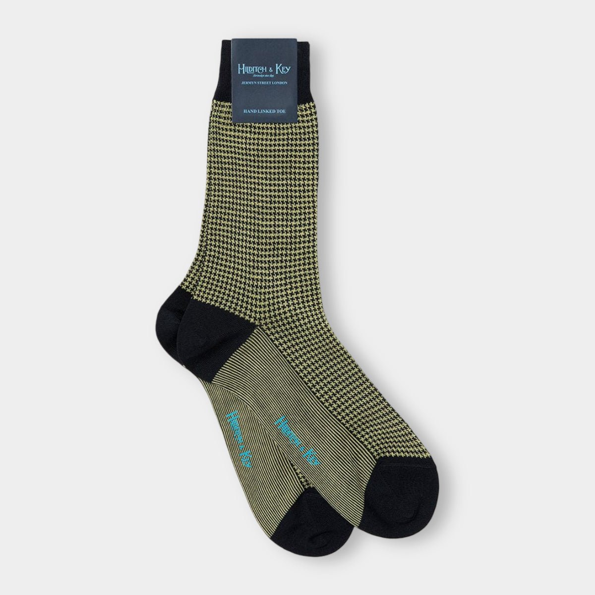 Short Green Navy Houndstooth Cotton Socks