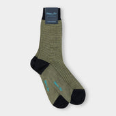 Short Green & Navy Houndstooth Cotton Socks