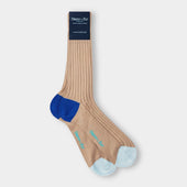 Short Light Brown Cotton Socks with Contrast Heel & Toe
