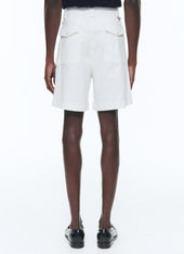 Cotton Canvas Pleated Bermuda Shorts
