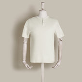 Short Sleeve Knitted Linen Henley Shirt In Off White
