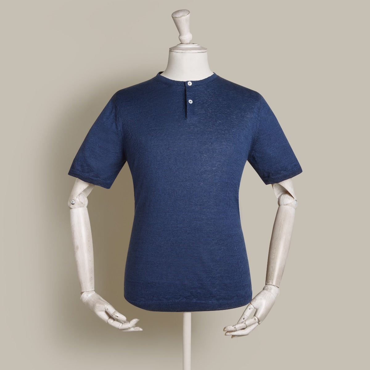 Short Sleeve Knitted Linen Henley Shirt In