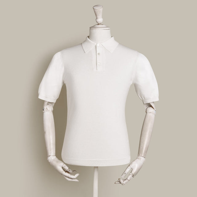 Short Sleeve Lightweight Merino Polo Shirt In Cream