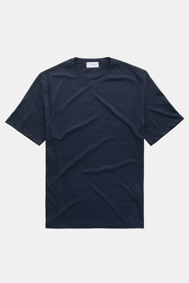 Cotton Cashmere Short Sleeve Crew Neck Tee Dark Blue