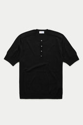 Short Sleeve Wool Knitted Henley Black