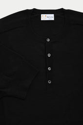 Short Sleeve Wool Knitted Henley Black