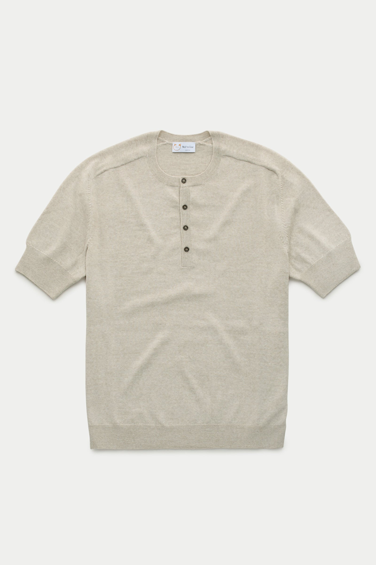 Short Sleeve Wool Knitted Henley Ecru