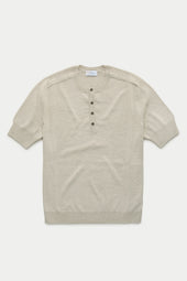 Short Sleeve Wool Knitted Henley Ecru