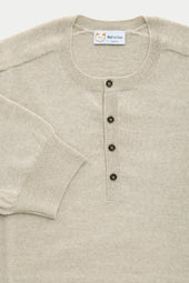 Short Sleeve Wool Knitted Henley Ecru