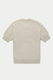 Short Sleeve Wool Knitted Henley Ecru