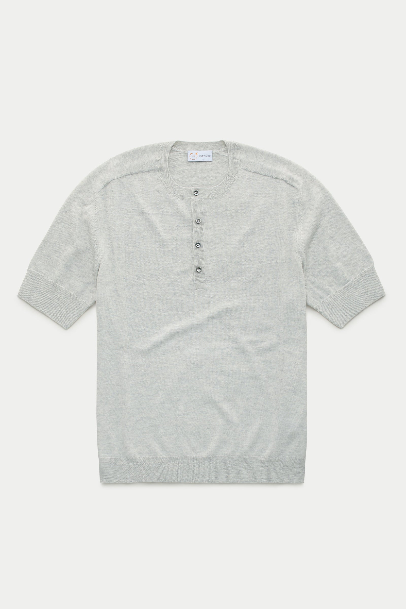 Short Sleeve Wool Knitted Henley Light Grey