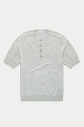 Short Sleeve Wool Knitted Henley Light Grey