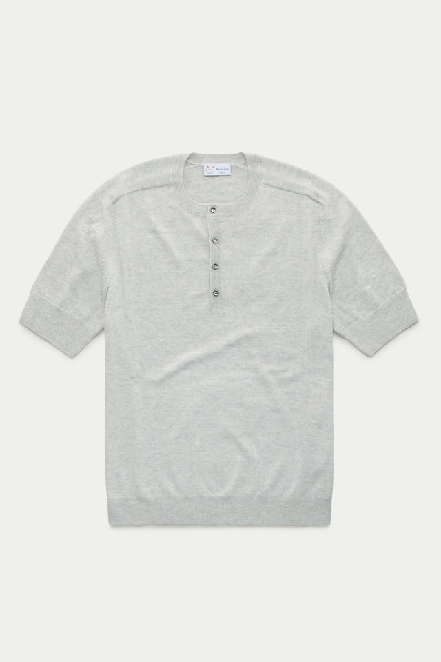 Short Sleeve Wool Knitted Henley Light Grey