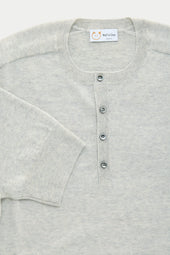 Short Sleeve Wool Knitted Henley Light Grey