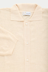 Short Sleeve Linen Cotton Knitted Shirt with Rib Details Panna