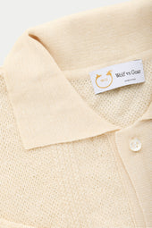 Short Sleeve Linen Cotton Knitted Shirt with Rib Details Panna
