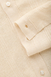 Short Sleeve Linen Cotton Knitted Shirt with Rib Details Panna