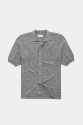 Short Sleeve Linen Cotton Knitted Shirt with Rib Details Zebra