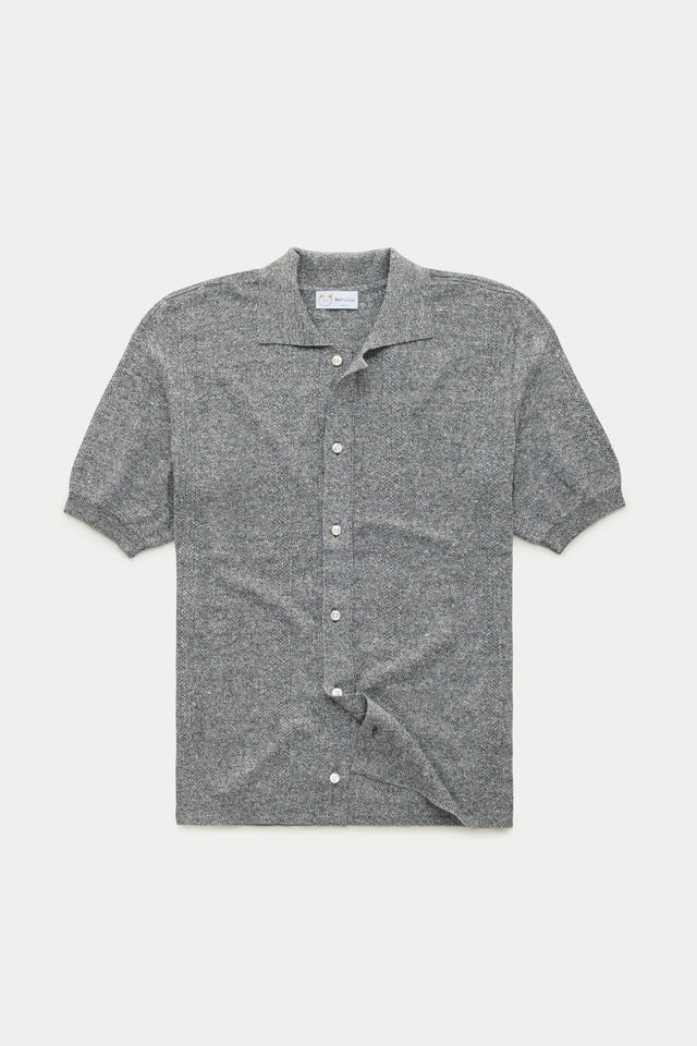 Short Sleeve Linen Cotton Knitted Shirt with Rib Details Zebra