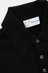 Wool Knitted Short Sleeve Polo Black