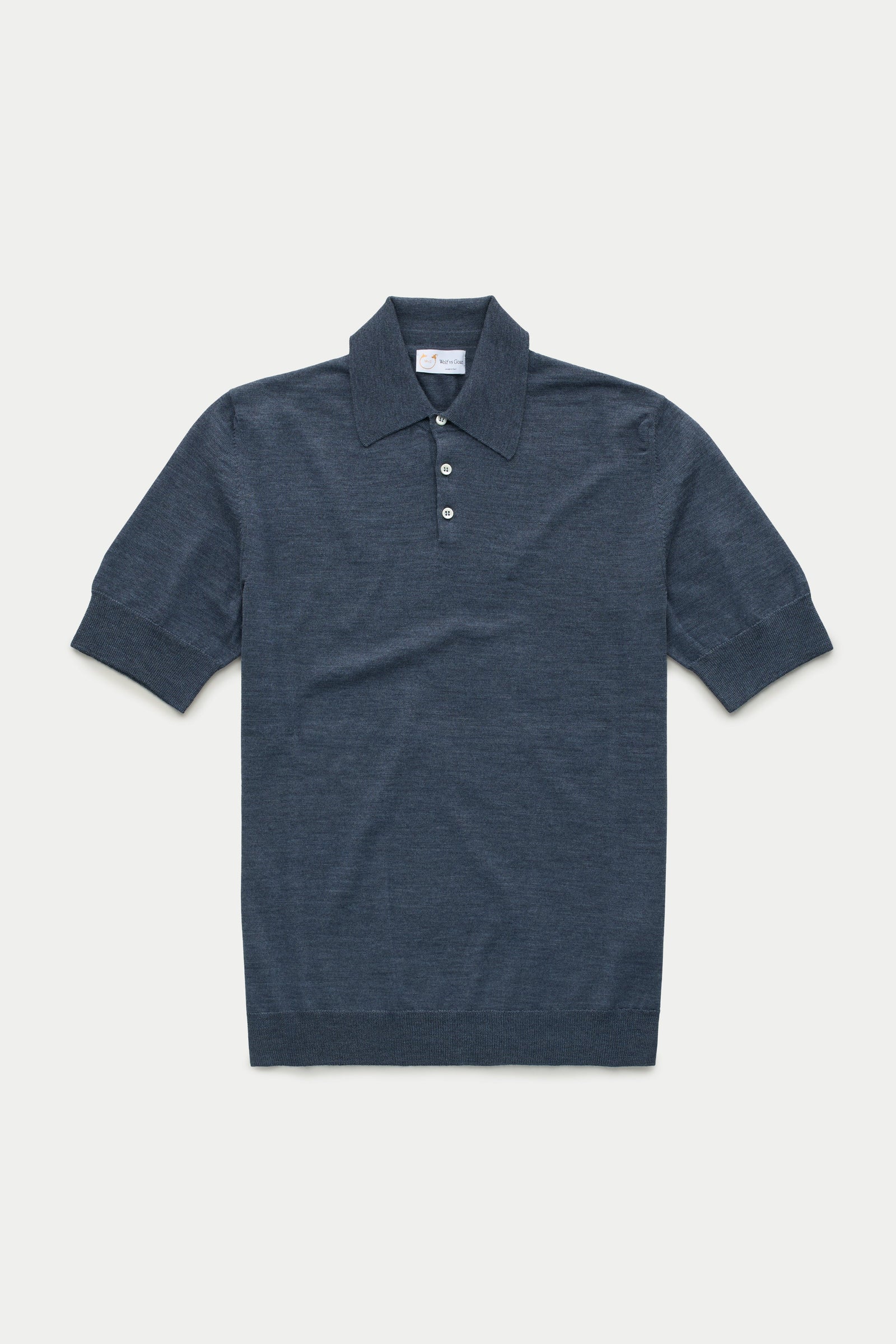 Wool Knitted Short Sleeve Polo Blue Jeans