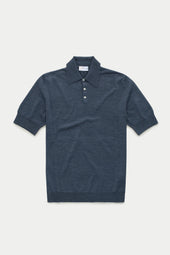 Wool Knitted Short Sleeve Polo Blue Jeans
