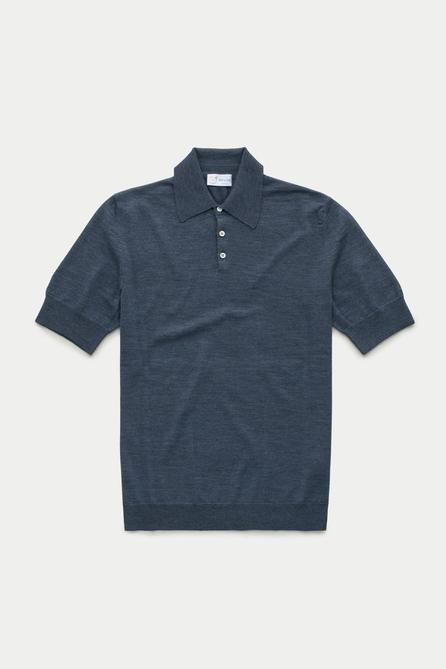 Wool Knitted Short Sleeve Polo Blue Jeans