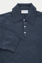 Wool Knitted Short Sleeve Polo Blue Jeans