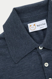 Wool Knitted Short Sleeve Polo Blue Jeans